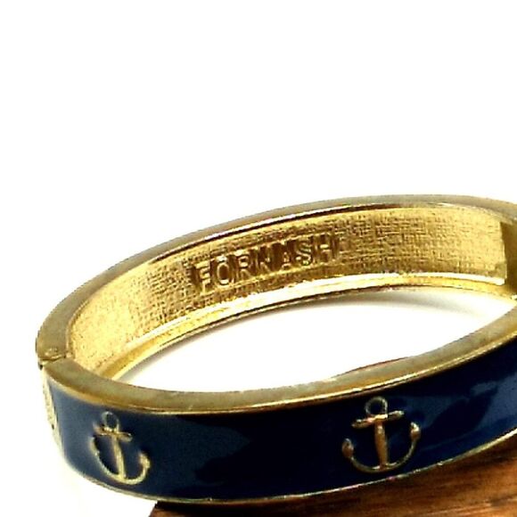 Fornash Hinged Bracelet Navy Blue Enamel & Gold Anchor Design - Picture 15 of 16